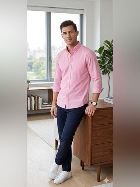 Double Pump EUC Men's Slim Fit
Pink Gingham 100% Cotton Button-Down
Shirt Sz M